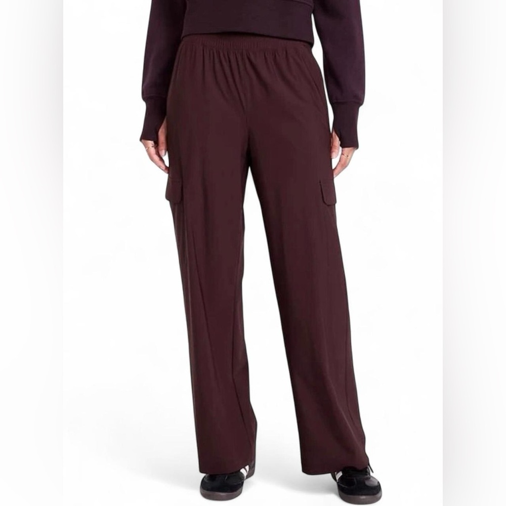 Old Navy SleekTech Wide Leg Cargo Pants High Waisted Burgundy Maroon L Large Pet